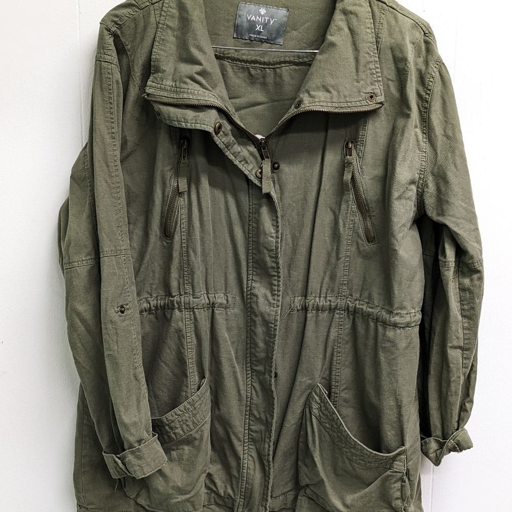 Army Green Embroidered Good Vibes Jacket